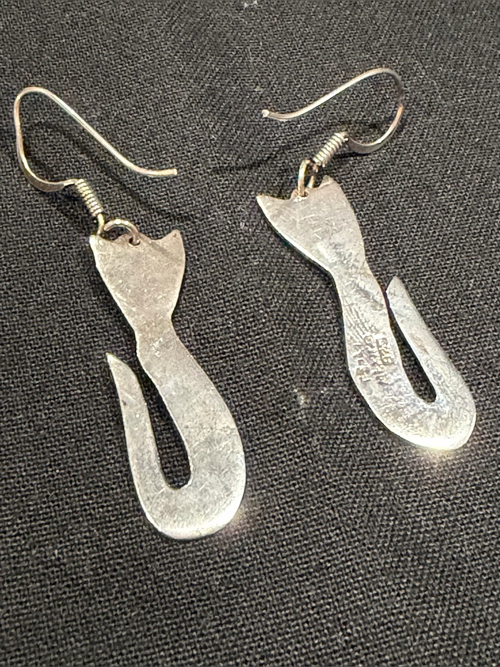 Sterling Silver Cat Drop Earrings - Playful Silver Women's Jewelry - Picture 4 of 11